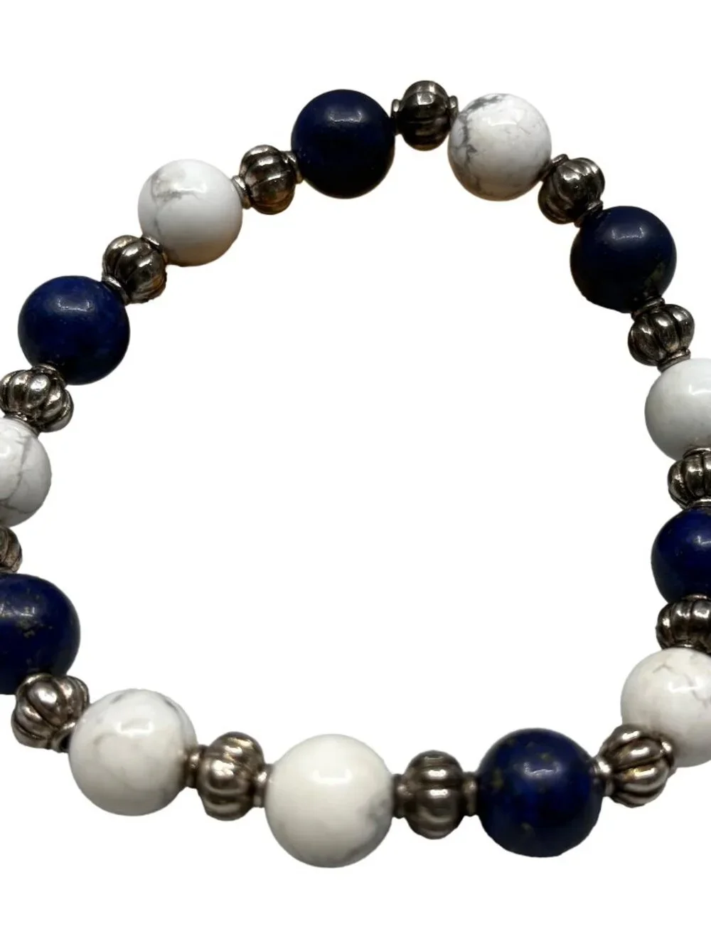 8mm Natural Blue Lapis Lazuli White Howlite Stone Adjustable Stretch Bracelet